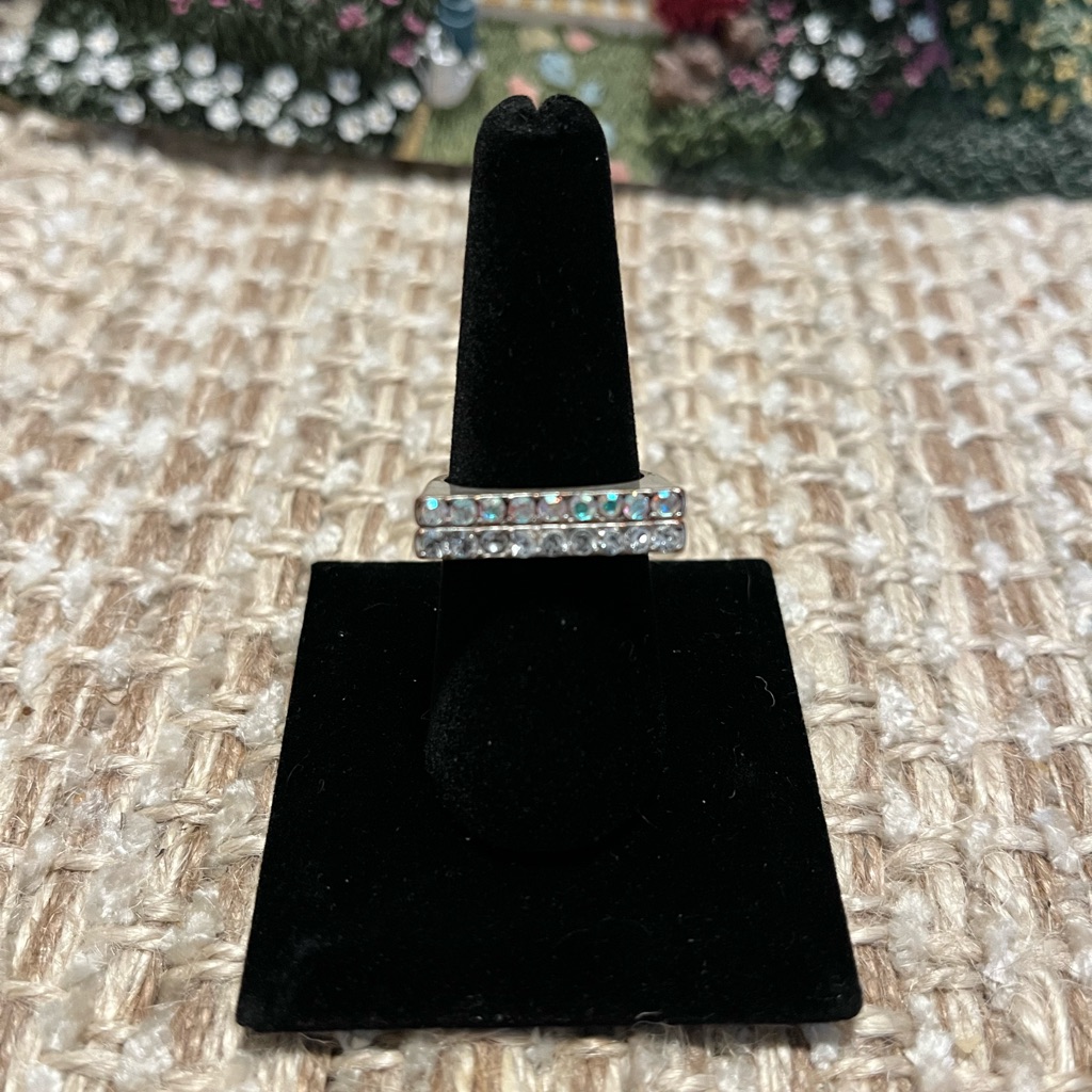 Matte Silver Stackable Rhinestone Ring Set Size 9